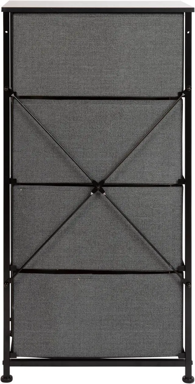 Alt view image 7 of 20 - 4 Drawer Wood Top Black Cast Iron Frame Vertical Storage Dresser with Dark Gray Easy Pull Fabric Drawers