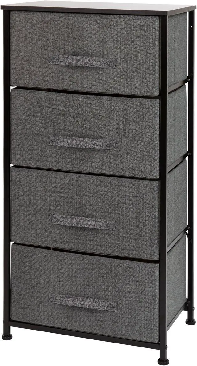 Alt view image 2 of 20 - 4 Drawer Wood Top Black Cast Iron Frame Vertical Storage Dresser with Dark Gray Easy Pull Fabric Drawers