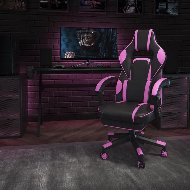 Main image of Flash Furniture X40 Ergonomic LeatherSoft Swivel Gaming Massaging Chair Black/Purple (CH00288PR)