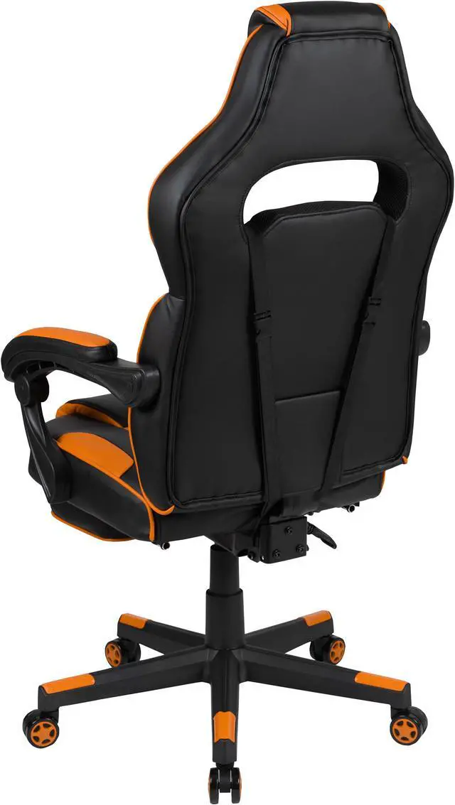 Alt view image 7 of 20 - Flash Furniture X40 Ergonomic LeatherSoft Swivel Gaming Massaging Chair Black/Orange (CH00288OR)