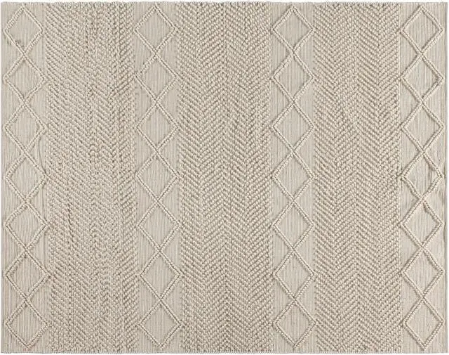 Alt view image 2 of 19 - 8' x 10' White & Ivory Geometric Design Handwoven Area Rug - Wool/Polyester/Cotton Blend