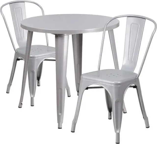 Alt view image 7 of 18 - Flash Furniture Baker Indoor-Outdoor 30" Round Table Set with 2 Cafe Chairs Red (CH519TH218CRED)