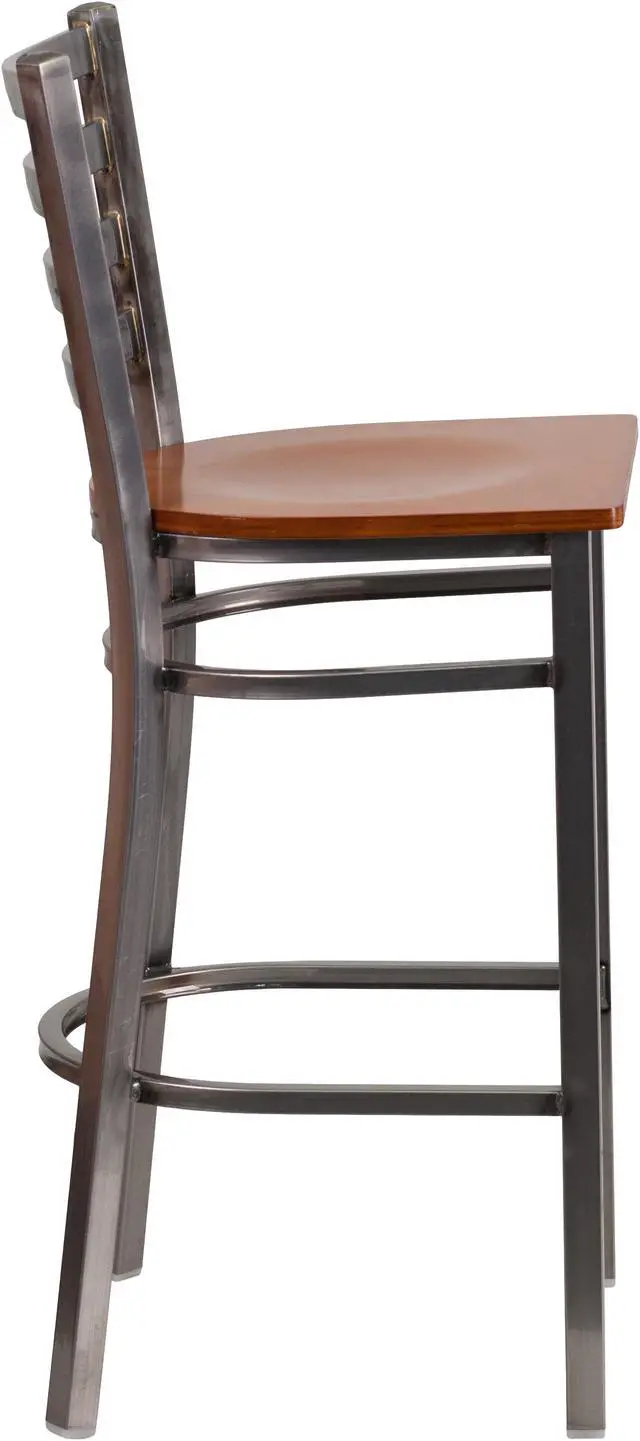 Alt view image 2 of 20 - Flash Furniture Hercules Series Clear Coated Ladder Back Metal Restaurant Barstool with Wood Seat, Cherry