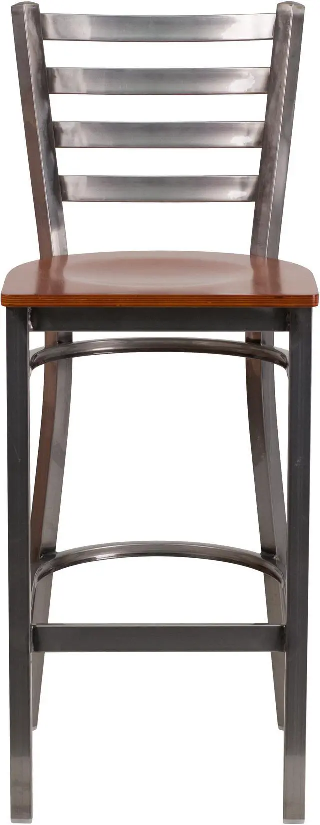 Alt view image 3 of 20 - Flash Furniture Hercules Series Clear Coated Ladder Back Metal Restaurant Barstool with Wood Seat, Cherry