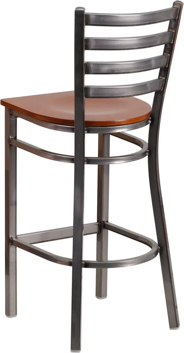 Alt view image 4 of 20 - Flash Furniture Hercules Series Clear Coated Ladder Back Metal Restaurant Barstool with Wood Seat, Cherry
