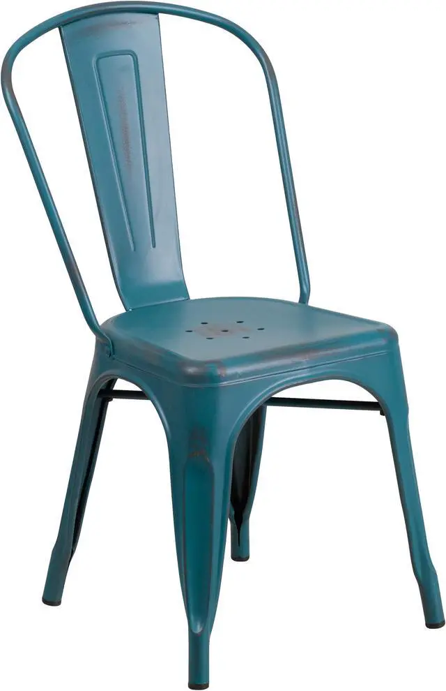 Main image of Commercial Grade Distressed Kelly Blue-Teal Metal Indoor-Outdoor Stackable Chair