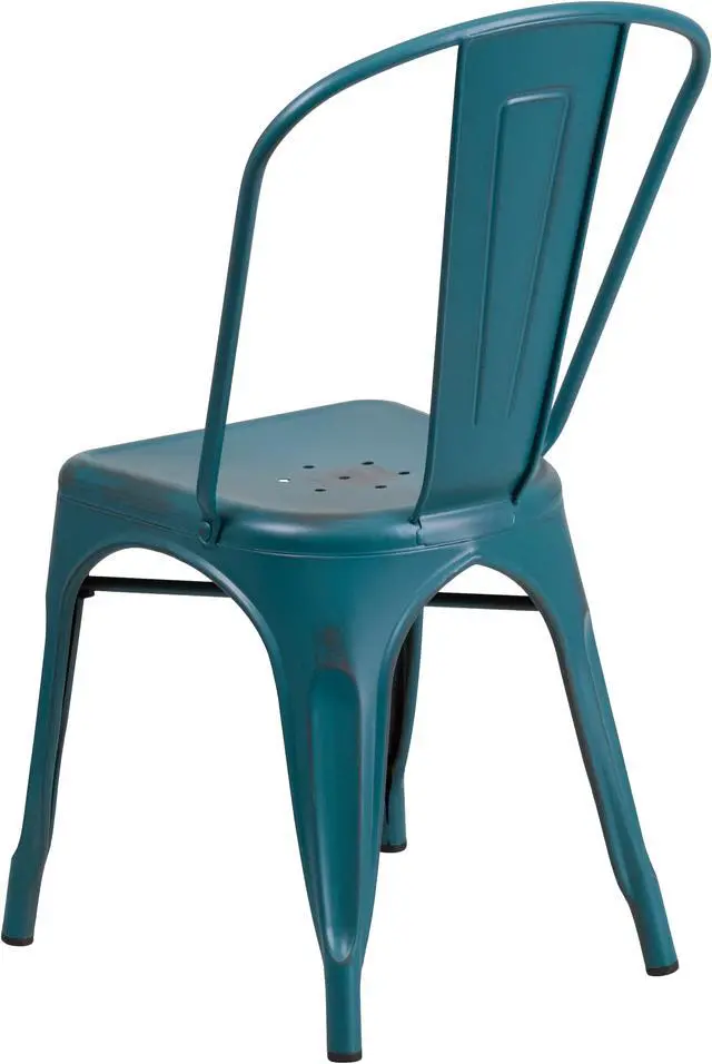 Alt view image 3 of 20 - Commercial Grade Distressed Kelly Blue-Teal Metal Indoor-Outdoor Stackable Chair