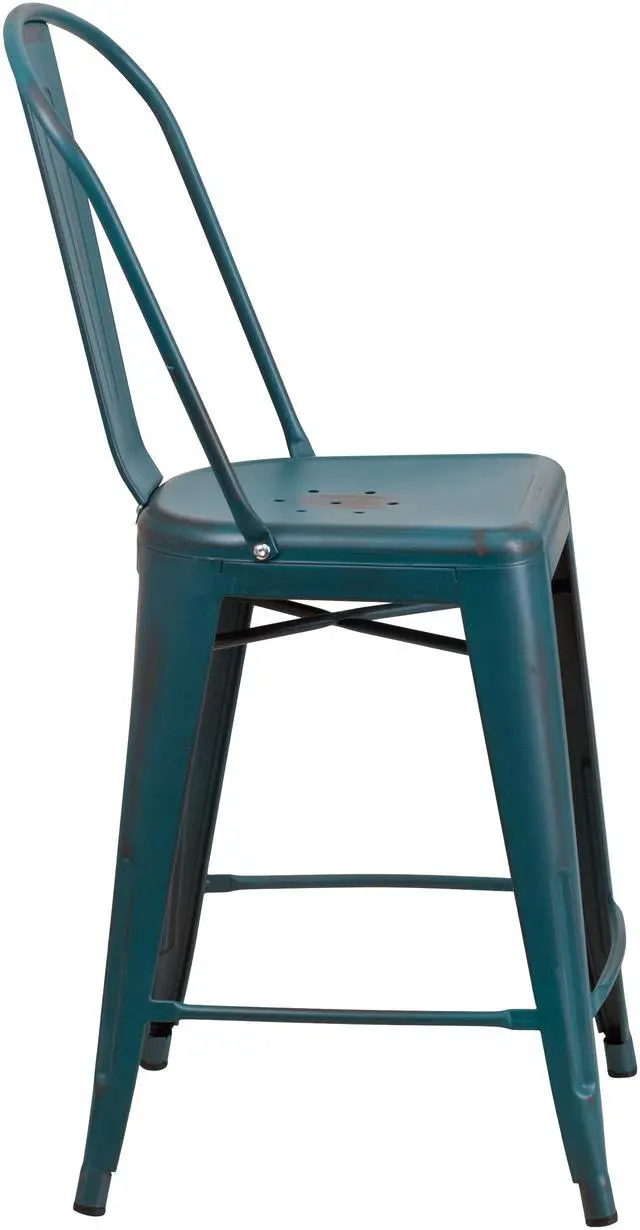 Alt view image 6 of 20 - Flash Furniture High Distressed Kelly Metal Indoor Counter Height Stool, Blue, 24"