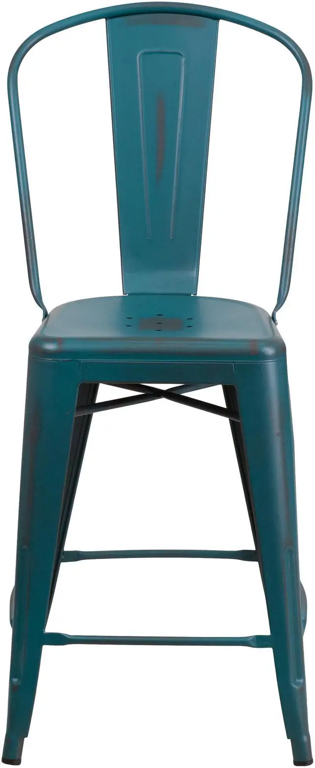 Alt view image 7 of 20 - Flash Furniture High Distressed Kelly Metal Indoor Counter Height Stool, Blue, 24"
