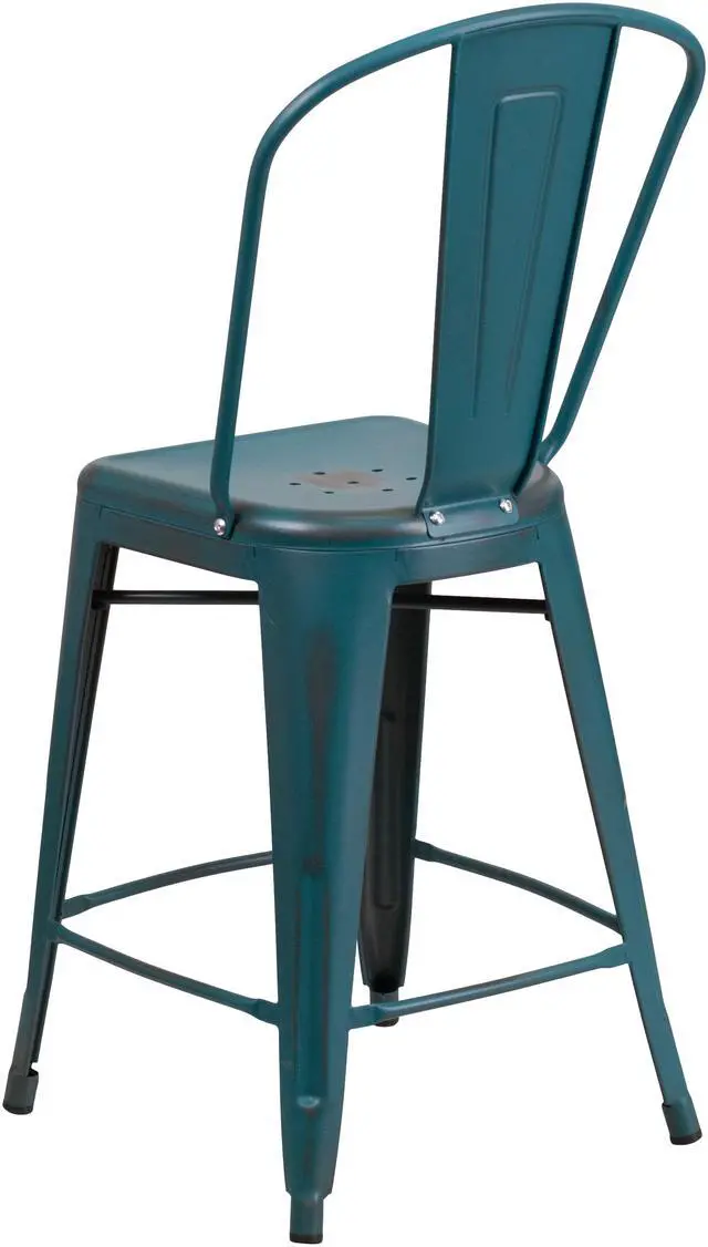 Alt view image 8 of 20 - Flash Furniture High Distressed Kelly Metal Indoor Counter Height Stool, Blue, 24"