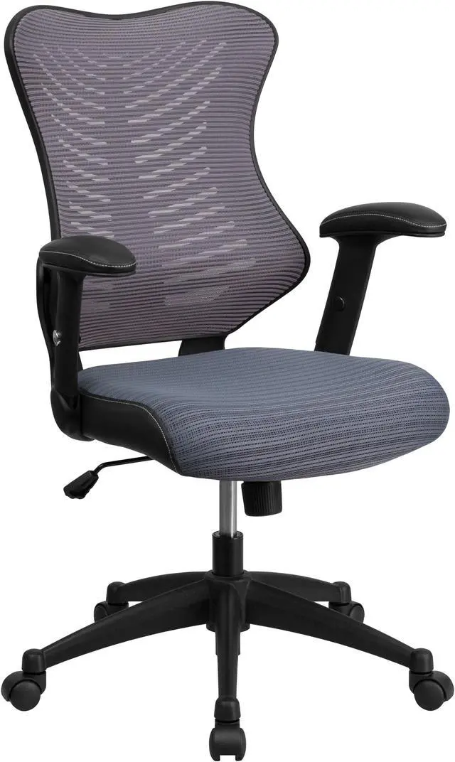 Alt view image 2 of 20 - High Back Designer Gray Mesh Executive Swivel Ergonomic Office Chair with Adjustable Arms