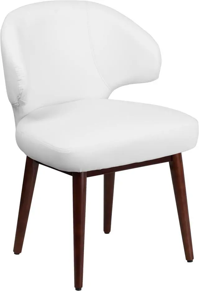 Alt view image 3 of 20 - Comfort Back Series White LeatherSoft Side Reception Chair with Walnut Legs