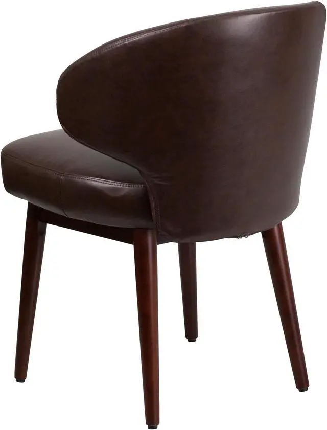 Alt view image 4 of 20 - Comfort Back Series Brown Leather Side Reception Chair with Walnut Legs