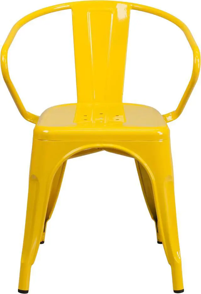 Alt view image 2 of 20 - Commercial Grade Yellow Metal Indoor-Outdoor Chair with Arms