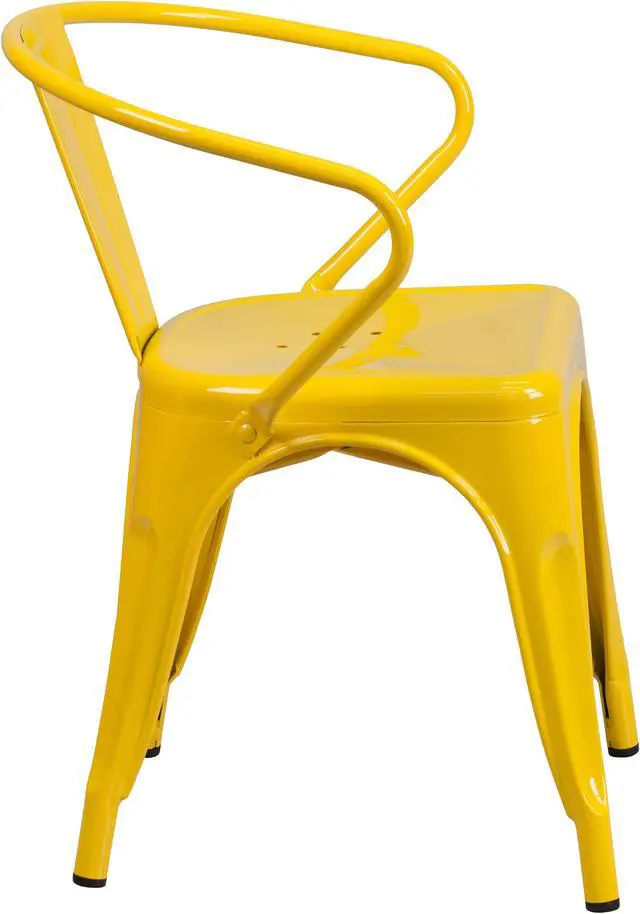 Alt view image 3 of 20 - Commercial Grade Yellow Metal Indoor-Outdoor Chair with Arms