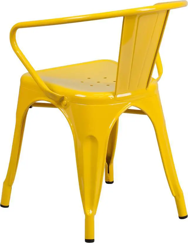 Alt view image 4 of 20 - Commercial Grade Yellow Metal Indoor-Outdoor Chair with Arms