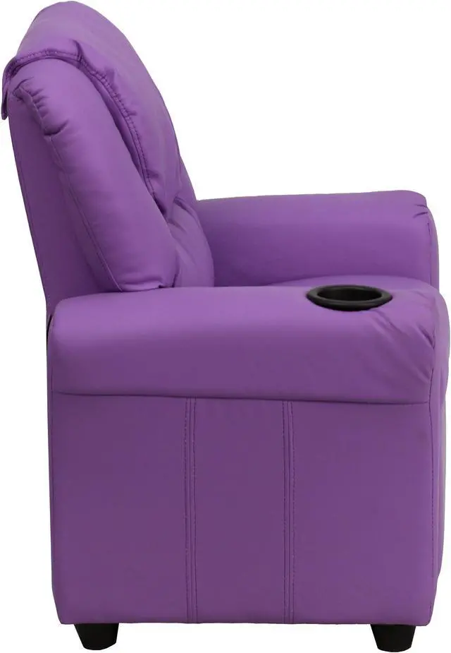 Alt view image 2 of 20 - Contemporary Lavender Vinyl Kids Recliner with Cup Holder and Headrest