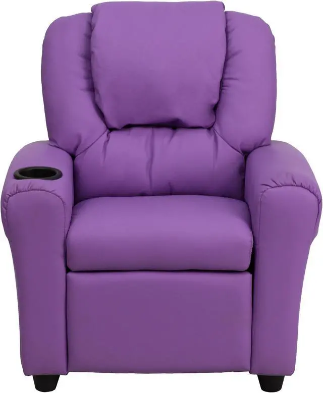 Alt view image 3 of 20 - Contemporary Lavender Vinyl Kids Recliner with Cup Holder and Headrest