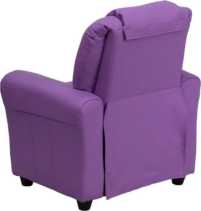 Alt view image 5 of 20 - Contemporary Lavender Vinyl Kids Recliner with Cup Holder and Headrest