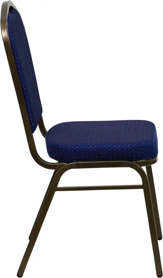 Alt view image 2 of 20 - HERCULES Series Crown Back Stacking Banquet Chair in Navy Blue Patterned Fabric - Gold Vein Frame
