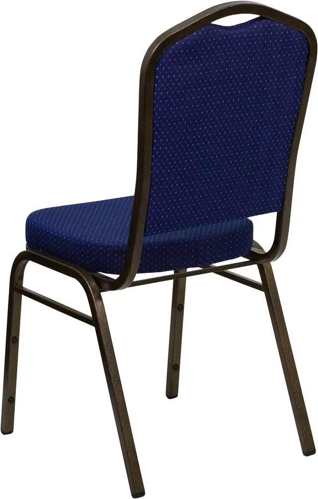 Alt view image 3 of 20 - HERCULES Series Crown Back Stacking Banquet Chair in Navy Blue Patterned Fabric - Gold Vein Frame