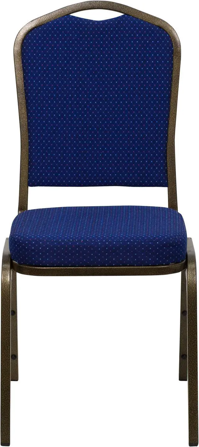 Alt view image 4 of 20 - HERCULES Series Crown Back Stacking Banquet Chair in Navy Blue Patterned Fabric - Gold Vein Frame