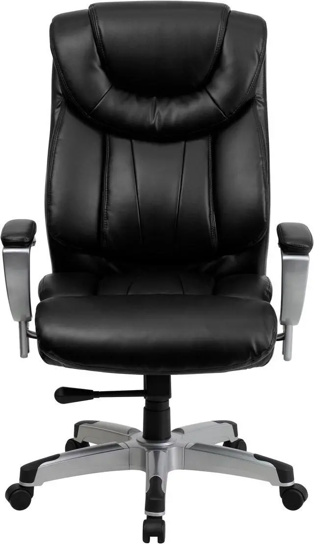 Alt view image 4 of 20 - HERCULES Series Big & Tall 400 lb. Rated Black LeatherSoft Executive Ergonomic Office Chair with Silver Adjustable Arms