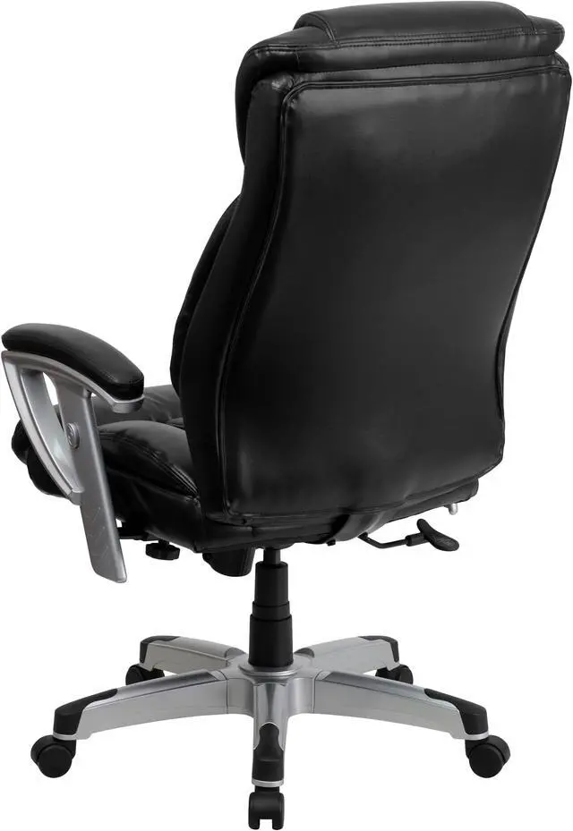 Alt view image 3 of 20 - HERCULES Series Big & Tall 400 lb. Rated Black LeatherSoft Executive Ergonomic Office Chair with Silver Adjustable Arms