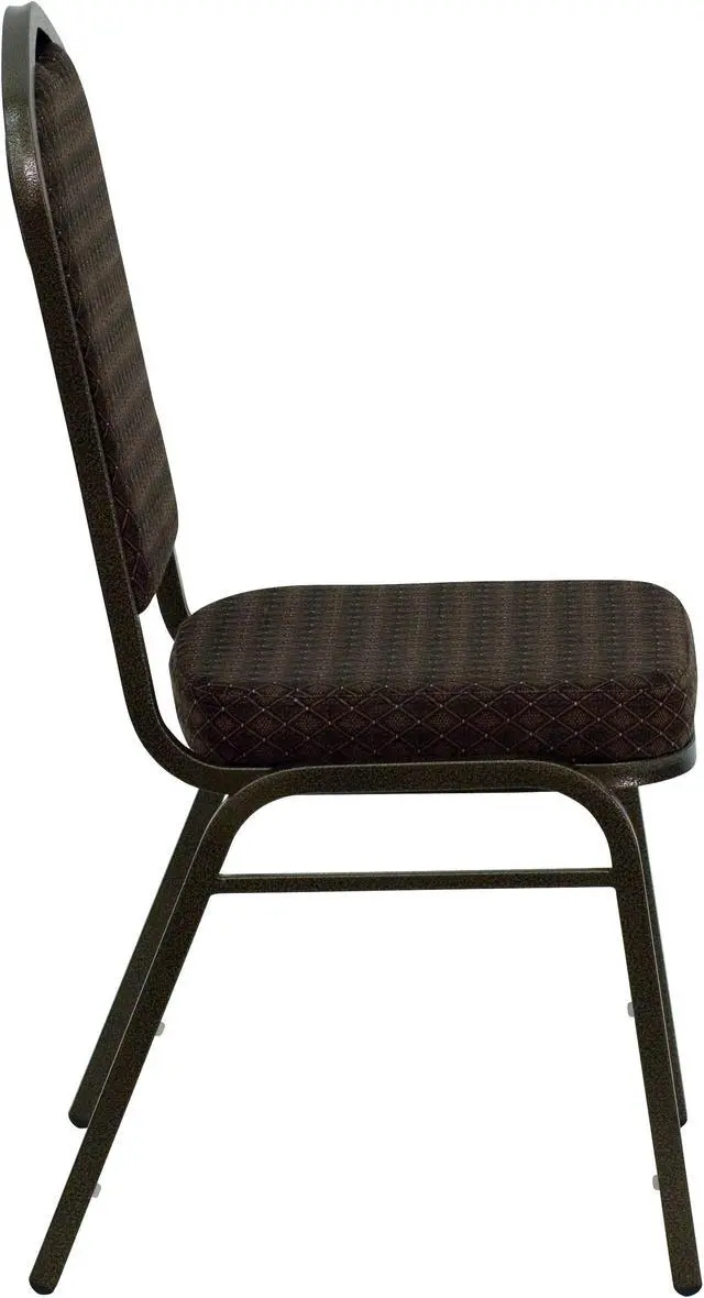 Alt view image 2 of 20 - HERCULES Series Crown Back Stacking Banquet Chair in Brown Patterned Fabric - Gold Vein Frame