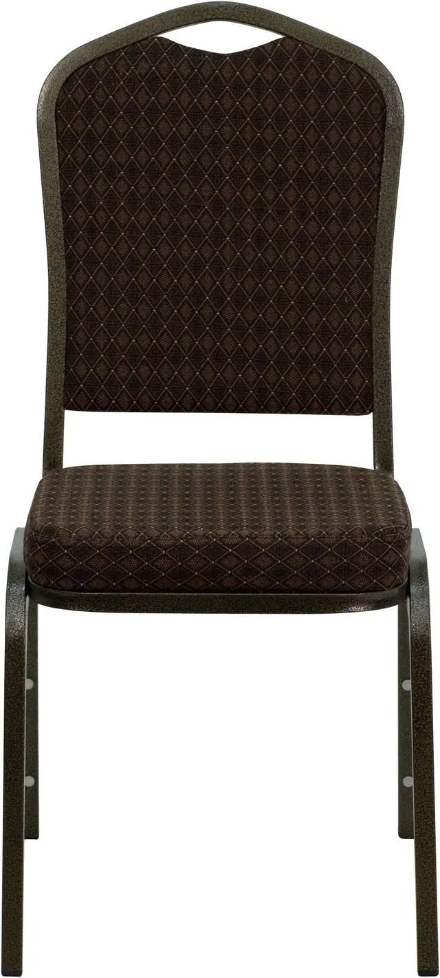 Alt view image 3 of 20 - HERCULES Series Crown Back Stacking Banquet Chair in Brown Patterned Fabric - Gold Vein Frame