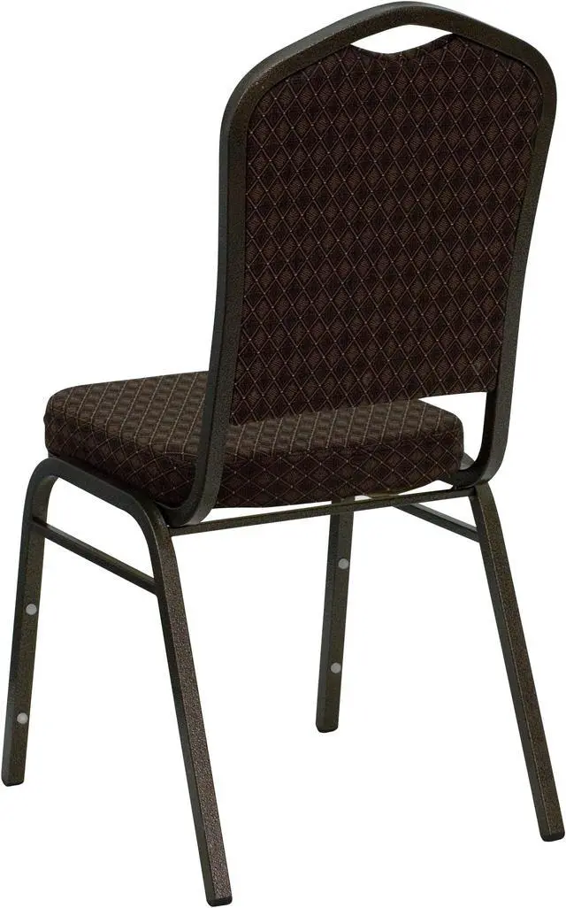 Alt view image 4 of 20 - HERCULES Series Crown Back Stacking Banquet Chair in Brown Patterned Fabric - Gold Vein Frame