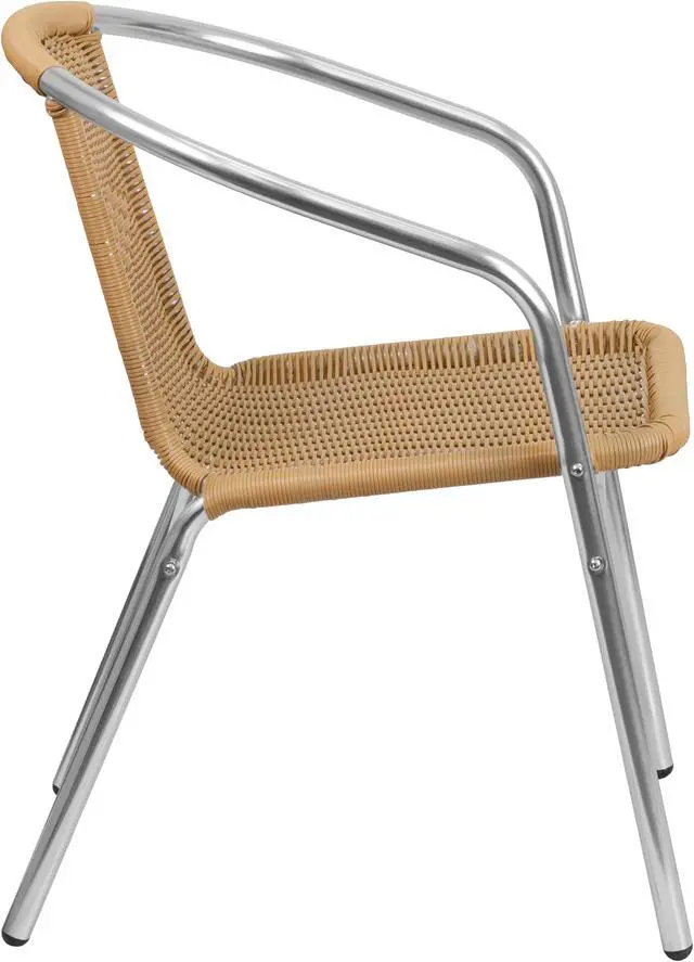 Alt view image 2 of 20 - Commercial Aluminum and Beige Rattan Indoor-Outdoor Restaurant Stack Chair