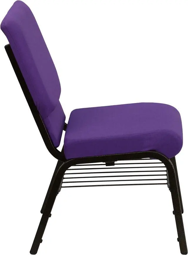 Alt view image 2 of 20 - HERCULES Series 18.5''W Church Chair in Purple Fabric with Book Rack - Gold Vein Frame