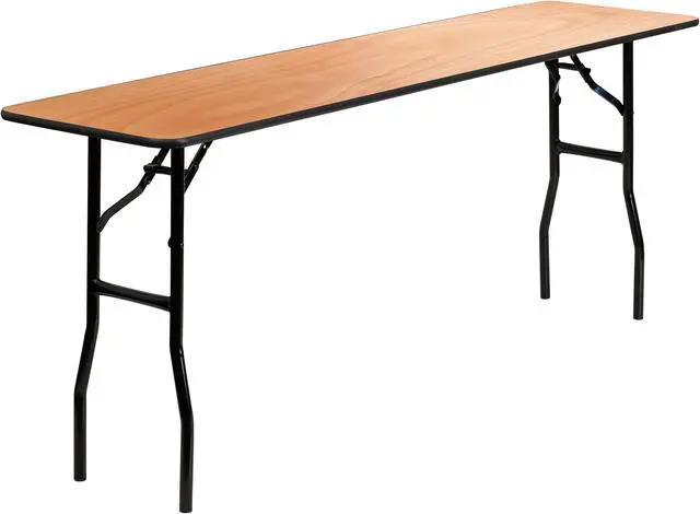 Main image of 18'' x 72'' Rectangular Wood Folding Training / Seminar Table with Smooth Clear Coated Finished Top