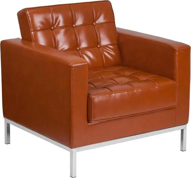 Main image of HERCULES Lacey Series Contemporary Cognac LeatherSoft Chair with Stainless Steel Frame