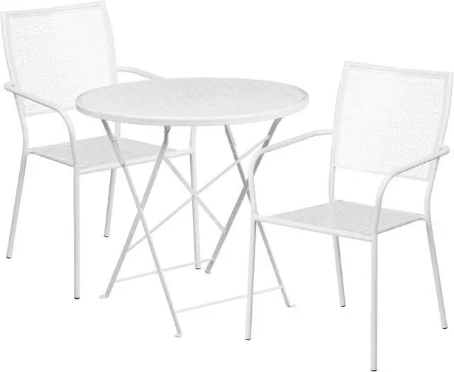 Main image of Flash Furniture Oia Indoor-Outdoor 30" Round Steel Folding Patio Table Set with 2 Square Back Chairs White (CO30RDF02CHR2WH)