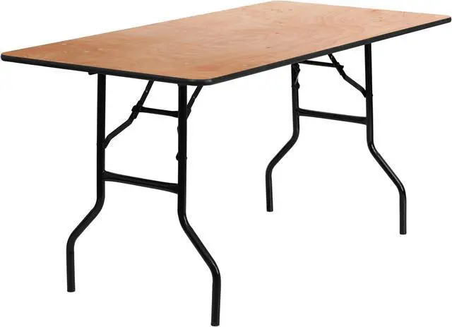 Main image of 30'' x 60'' Rectangular Wood Folding Banquet Table with Clear Coated Finished Top