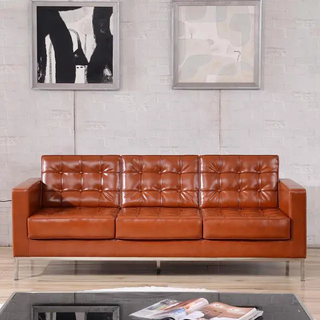 Alt view image 2 of 20 - HERCULES Lacey Series Contemporary Cognac LeatherSoft Sofa with Stainless Steel Frame