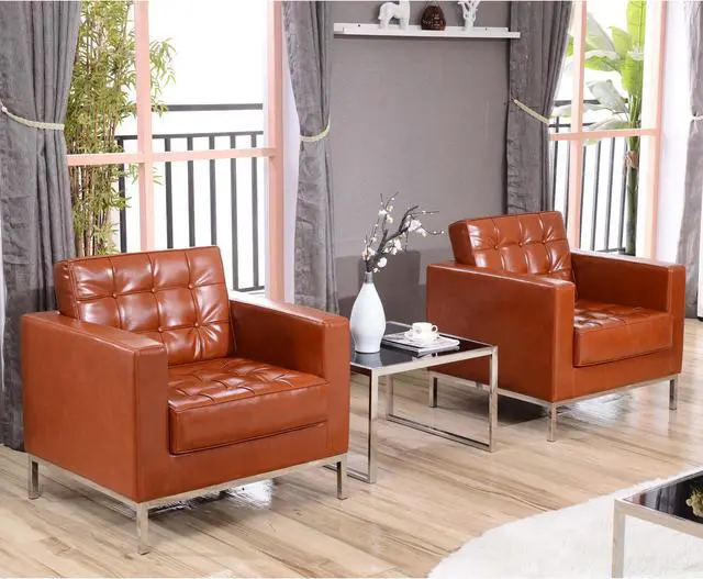 Alt view image 2 of 20 - HERCULES Lacey Series Contemporary Cognac LeatherSoft Chair with Stainless Steel Frame