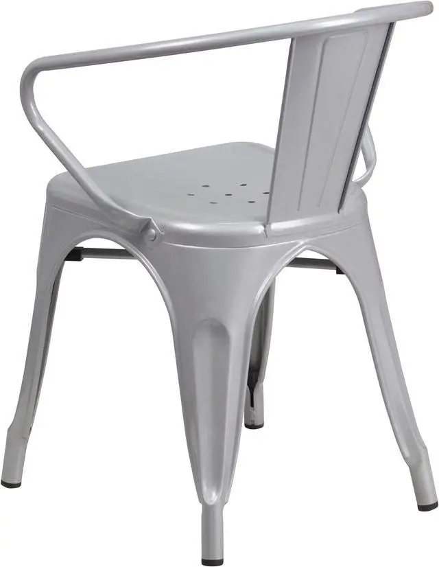 Alt view image 3 of 14 - Flash Furniture Metal Chair with Arms, Silver