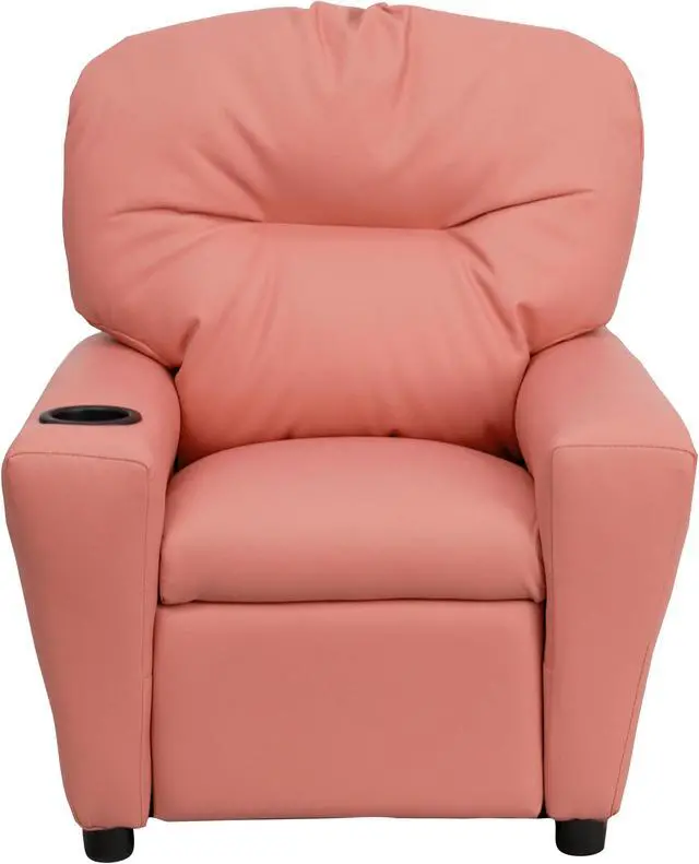 Alt view image 3 of 15 - Contemporary Pink Vinyl Kids Recliner with Cup Holder