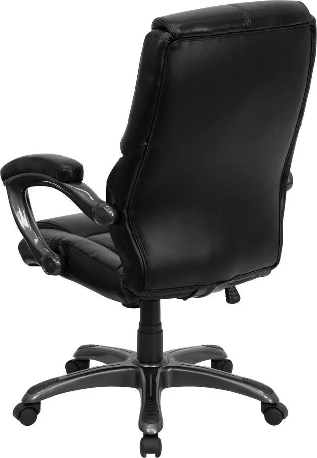 Alt view image 6 of 19 - Flash Furniture GO-724H-BK-LEA-GG High Back Black Leather Overstuffed Executive Office Chair