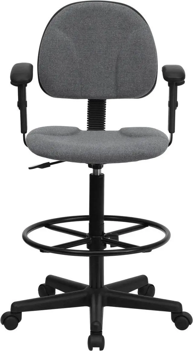 Alt view image 2 of 20 - Flash Furniture BT-659-GRY-ARMS-GG Gray Fabric Multi-Functional Ergonomic Drafting Stool with Arms
