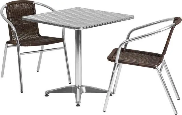 Alt view image 3 of 20 - Flash Furniture Lila Indoor-Outdoor 27.5'' Square Table Set with 2 Rattan Chairs Dark Brown (TLH28SQ020CHR2)