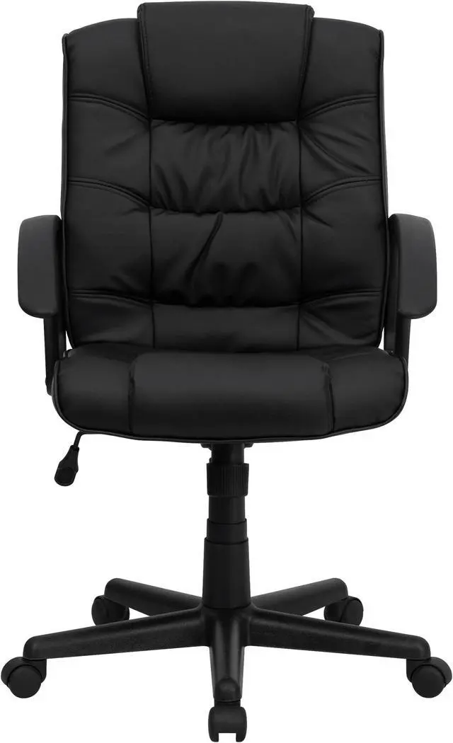 Alt view image 4 of 20 - Mid-Back Black Leather Swivel Task Chair with Arms