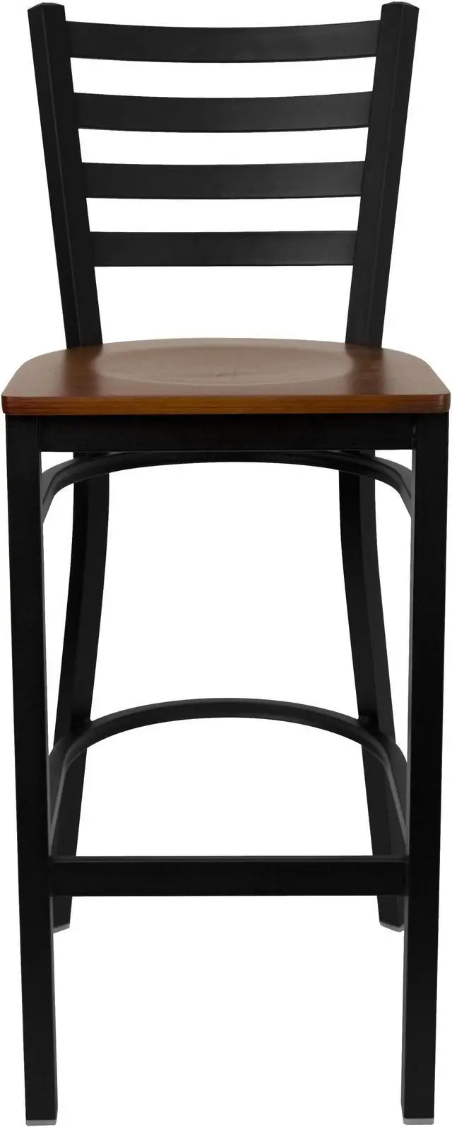 Alt view image 4 of 20 - HERCULES Series Black Ladder Back Metal Restaurant Barstool - Cherry Wood Seat