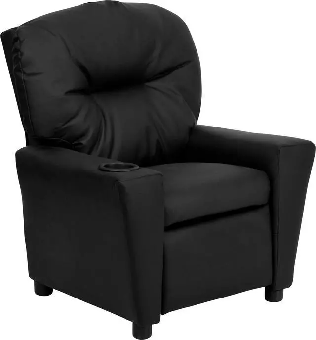 Alt view image 4 of 20 - Contemporary Black LeatherSoft Kids Recliner with Cup Holder