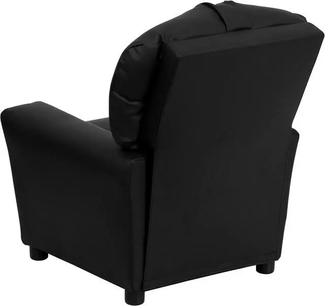 Alt view image 3 of 20 - Contemporary Black LeatherSoft Kids Recliner with Cup Holder