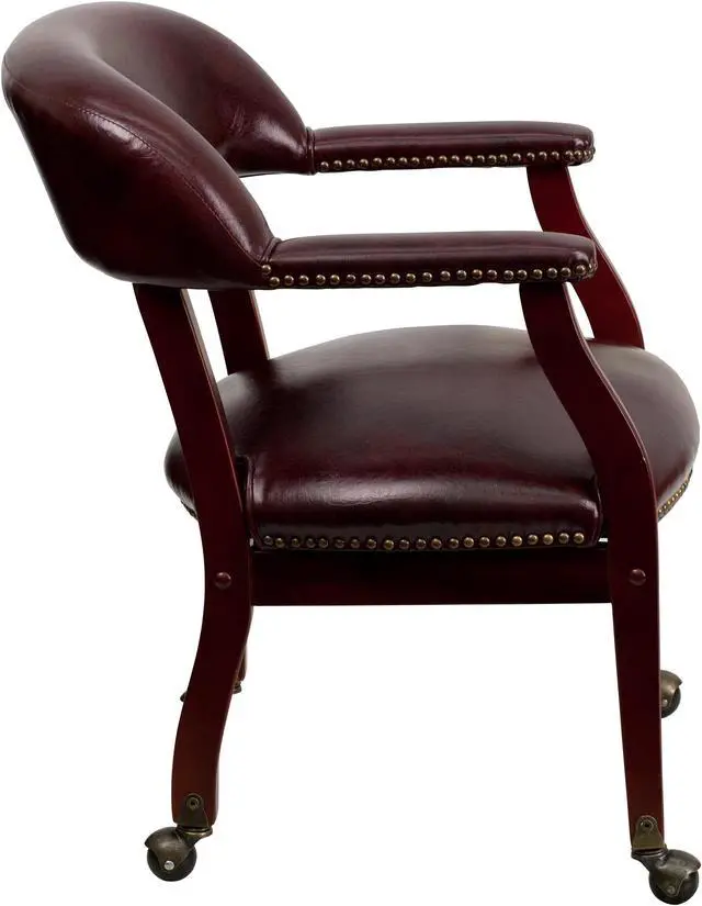 Alt view image 2 of 20 - Oxblood Vinyl Luxurious Conference Chair with Accent Nail Trim and Casters