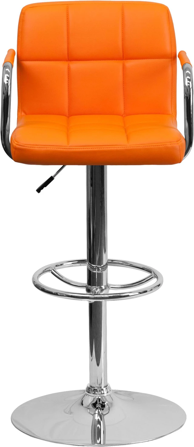 Main image of Contemporary Orange Quilted Vinyl Adjustable Height Barstool with Arms and Chrome Base